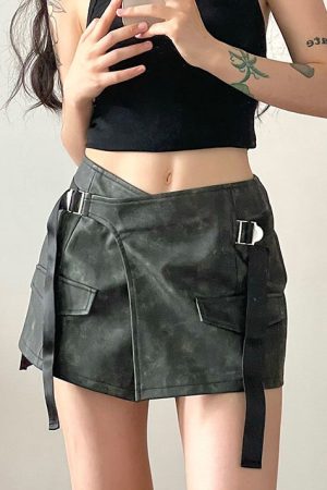 Cute Everyday Outfits, Outfit Inspo Casual Grunge Aesthetic Safety Belt Wrap Skirt