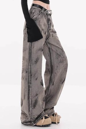 Cute Everyday Outfits, Outfit Inspo Casual Grunge Aesthetic Wide-Leg Jeans in Grey