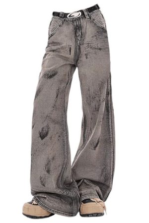 Cute Everyday Outfits, Outfit Inspo Casual Grunge Aesthetic Wide-Leg Jeans in Grey