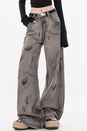 Cute Everyday Outfits, Outfit Inspo Casual Grunge Aesthetic Wide-Leg Jeans in Grey