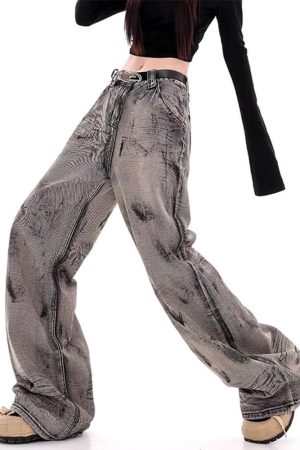 Cute Everyday Outfits, Outfit Inspo Casual Grunge Aesthetic Wide-Leg Jeans in Grey