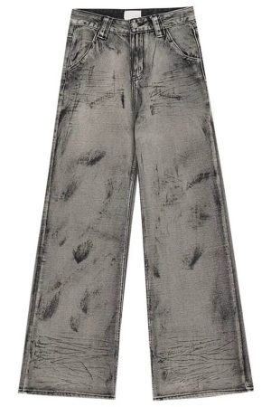 Cute Everyday Outfits, Outfit Inspo Casual Grunge Aesthetic Wide-Leg Jeans in Grey