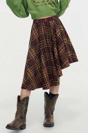 Cute Everyday Outfits, Outfit Inspo Casual Grunge Asymmetrical Plaid Skirt
