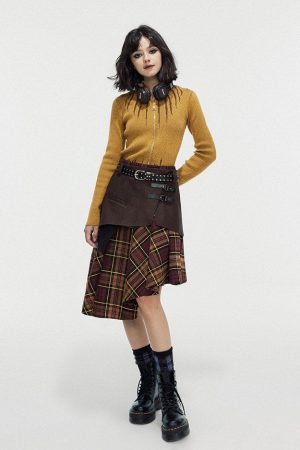 Cute Everyday Outfits, Outfit Inspo Casual Grunge Asymmetrical Plaid Skirt