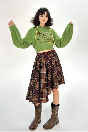 Cute Everyday Outfits, Outfit Inspo Casual Grunge Asymmetrical Plaid Skirt