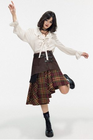 Cute Everyday Outfits, Outfit Inspo Casual Grunge Asymmetrical Plaid Skirt