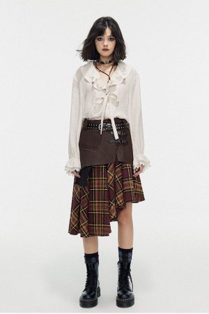 Cute Everyday Outfits, Outfit Inspo Casual Grunge Asymmetrical Plaid Skirt