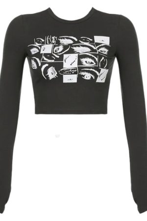 Cute Everyday Outfits, Outfit Inspo Casual Grunge Eyes Long Sleeve Tee