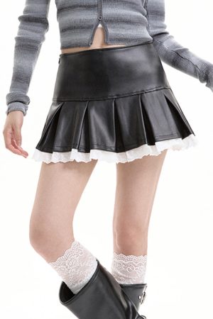 Cute Everyday Outfits, Outfit Inspo Casual Grunge Leather Lace Mini Skirt