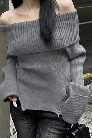 Cute Everyday Outfits, Outfit Inspo Casual Grunge Off Shoulder Knit Sweater