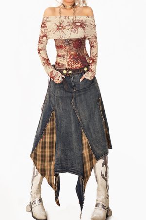 Cute Everyday Outfits, Outfit Inspo Casual Grunge Patchwork Plaid Denim Skirt