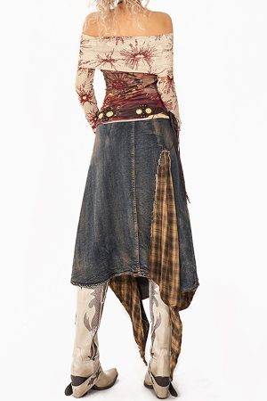 Cute Everyday Outfits, Outfit Inspo Casual Grunge Patchwork Plaid Denim Skirt