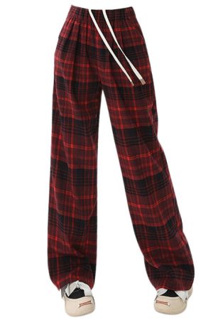 Cute Everyday Outfits, Outfit Inspo Casual Grunge Plaid Pants in Red