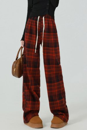 Cute Everyday Outfits, Outfit Inspo Casual Grunge Plaid Pants in Red