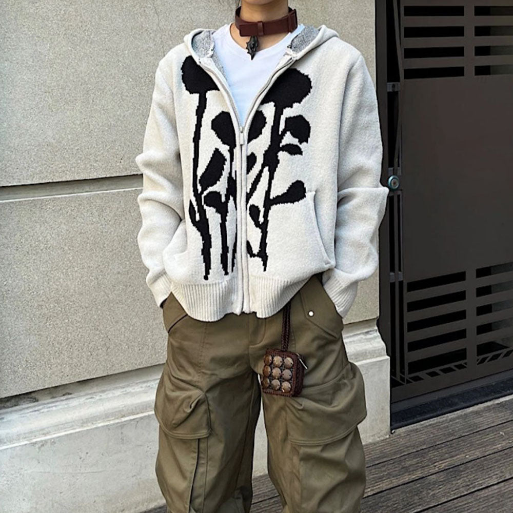 Cute Everyday Outfits, Outfit Inspo Casual Grunge Rose Knit Hoodie Cute Everyday Outfits, Outfit Inspo Casual Grunge Rose Knit Hoodie