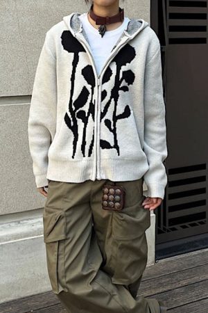 Cute Everyday Outfits, Outfit Inspo Casual Grunge Rose Knit Hoodie