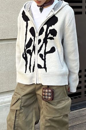 Cute Everyday Outfits, Outfit Inspo Casual Grunge Rose Knit Hoodie