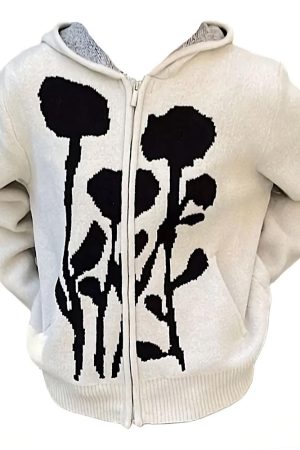 Cute Everyday Outfits, Outfit Inspo Casual Grunge Rose Knit Hoodie