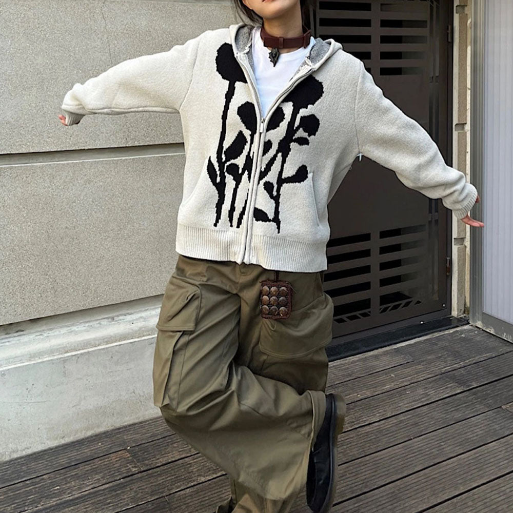 Cute Everyday Outfits, Outfit Inspo Casual Grunge Rose Knit Hoodie Cute Everyday Outfits, Outfit Inspo Casual Grunge Rose Knit Hoodie