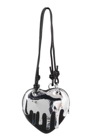 Cute Everyday Outfits, Outfit Inspo Casual Grunge Silver Drip Heart Handbag