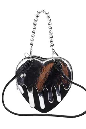 Cute Everyday Outfits, Outfit Inspo Casual Grunge Silver Drip Heart Handbag