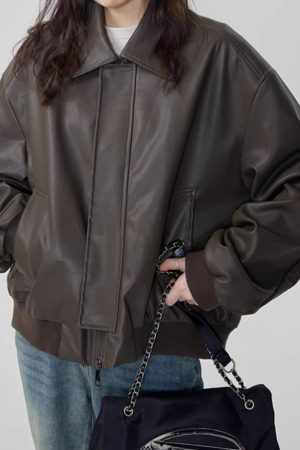Cute Everyday Outfits, Outfit Inspo Casual Grunge Sleaze Leather Bomber Jacket