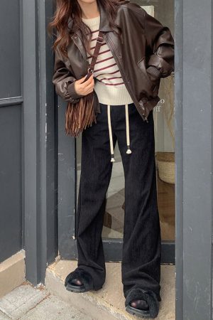 Cute Everyday Outfits, Outfit Inspo Casual Grunge Sleaze Leather Bomber Jacket