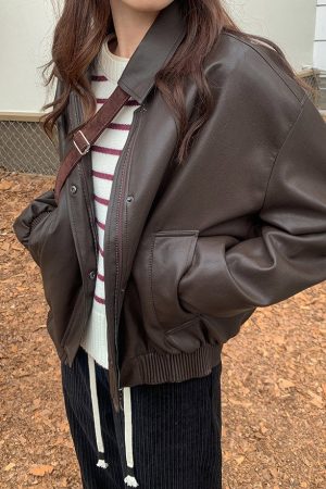 Cute Everyday Outfits, Outfit Inspo Casual Grunge Sleaze Leather Bomber Jacket