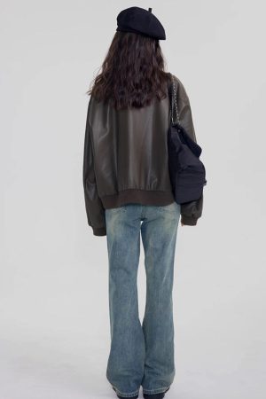 Cute Everyday Outfits, Outfit Inspo Casual Grunge Sleaze Leather Bomber Jacket