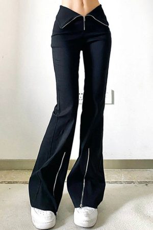 Cute Everyday Outfits, Outfit Inspo Casual Grunge Zip Up Flared Pants