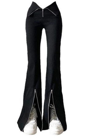 Cute Everyday Outfits, Outfit Inspo Casual Grunge Zip Up Flared Pants