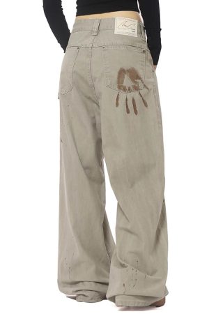 Cute Everyday Outfits, Outfit Inspo Casual Handprint Wide-Leg Jeans