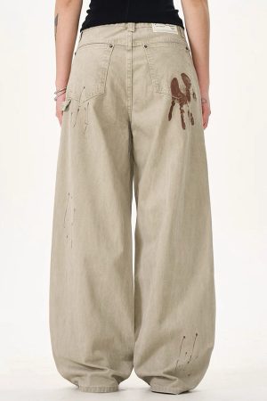 Cute Everyday Outfits, Outfit Inspo Casual Handprint Wide-Leg Jeans