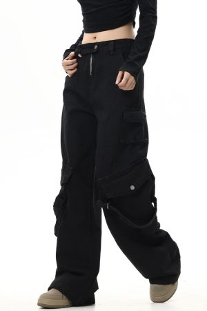 Cute Everyday Outfits, Outfit Inspo Casual Hashtag Drama Black Cargo Jeans