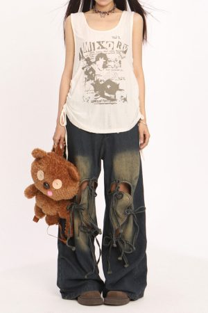 Cute Everyday Outfits, Outfit Inspo Casual Heart Bow Wide Leg Skater Jeans