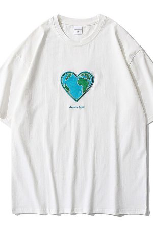 Cute Everyday Outfits, Outfit Inspo Casual Heart Earth Embroidered Tee