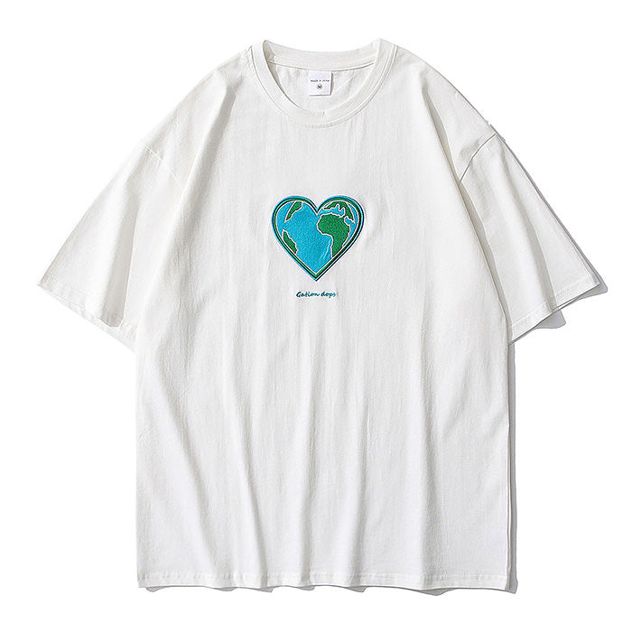 Cute Everyday Outfits, Outfit Inspo Casual Heart Earth Embroidered Tee