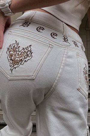 Cute Everyday Outfits, Outfit Inspo Casual Heart Embroidery Cargo Jeans