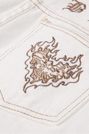 Cute Everyday Outfits, Outfit Inspo Casual Heart Embroidery Cargo Jeans