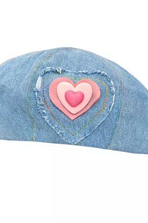 Cute Everyday Outfits, Outfit Inspo Casual Heart Patch Denim Beret Hat