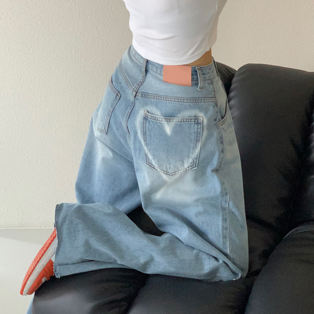 Cute Everyday Outfits, Outfit Inspo Casual Heart Print Pocket Wide Leg Jeans Cute Everyday Outfits, Outfit Inspo Casual Heart Print Pocket Wide Leg Jeans