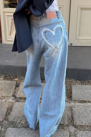 Cute Everyday Outfits, Outfit Inspo Casual Heart Print Pocket Wide Leg Jeans