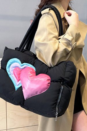 Cute Everyday Outfits, Outfit Inspo Casual Heart Puffer Handbag