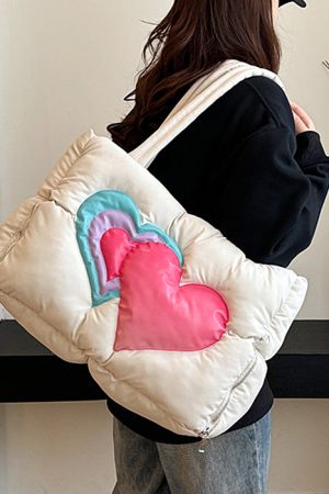 Cute Everyday Outfits, Outfit Inspo Casual Heart Puffer Handbag