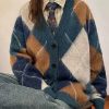 Cute Everyday Outfits, Outfit Inspo Casual High School Loose Fit Argyle Cardigan
