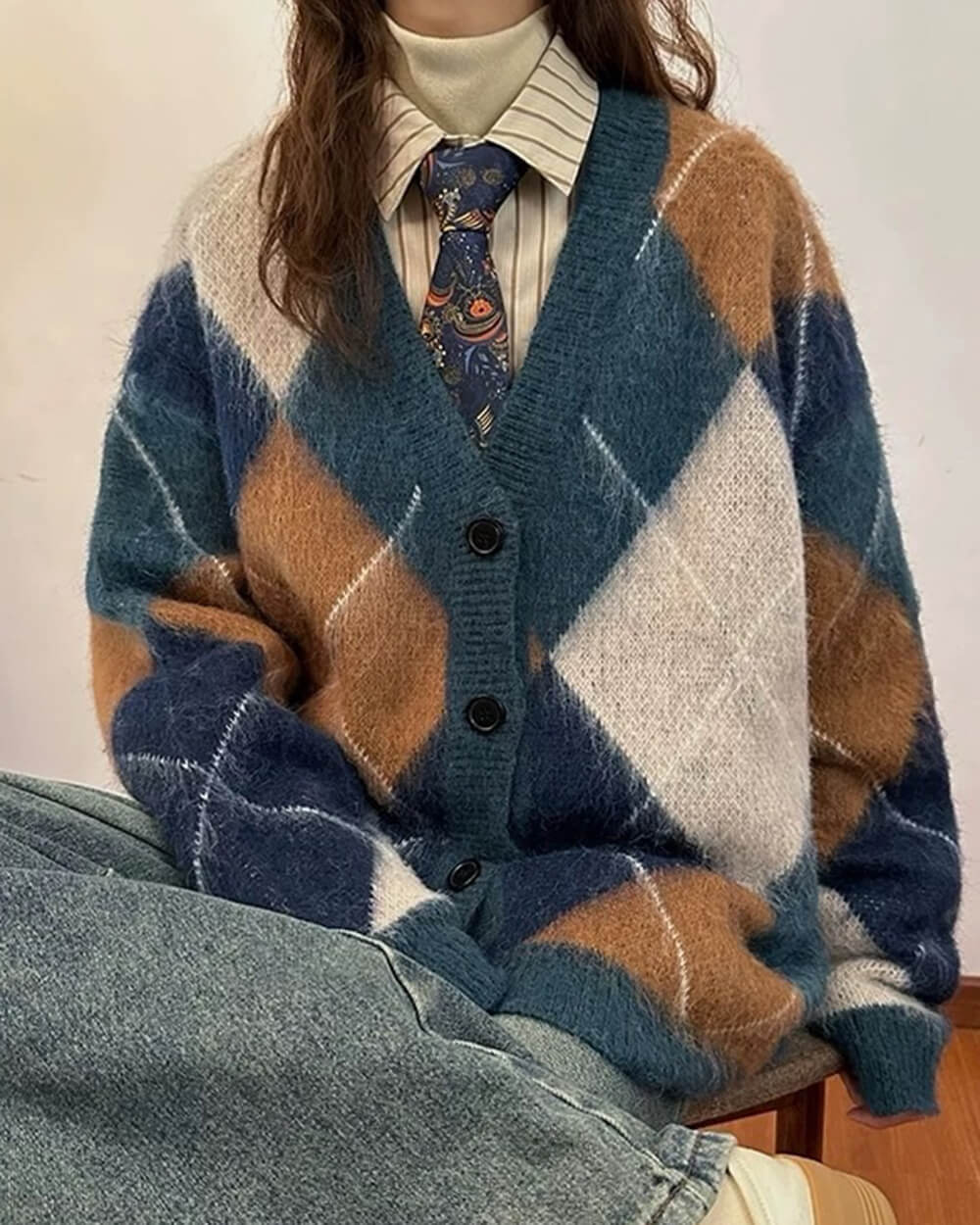 Cute Everyday Outfits, Outfit Inspo Casual High School Loose Fit Argyle Cardigan Cute Everyday Outfits, Outfit Inspo Casual High School Loose Fit Argyle Cardigan