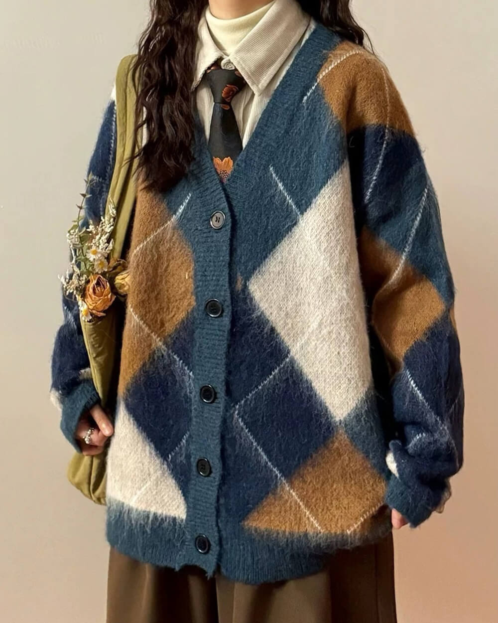 Cute Everyday Outfits, Outfit Inspo Casual High School Loose Fit Argyle Cardigan Cute Everyday Outfits, Outfit Inspo Casual High School Loose Fit Argyle Cardigan