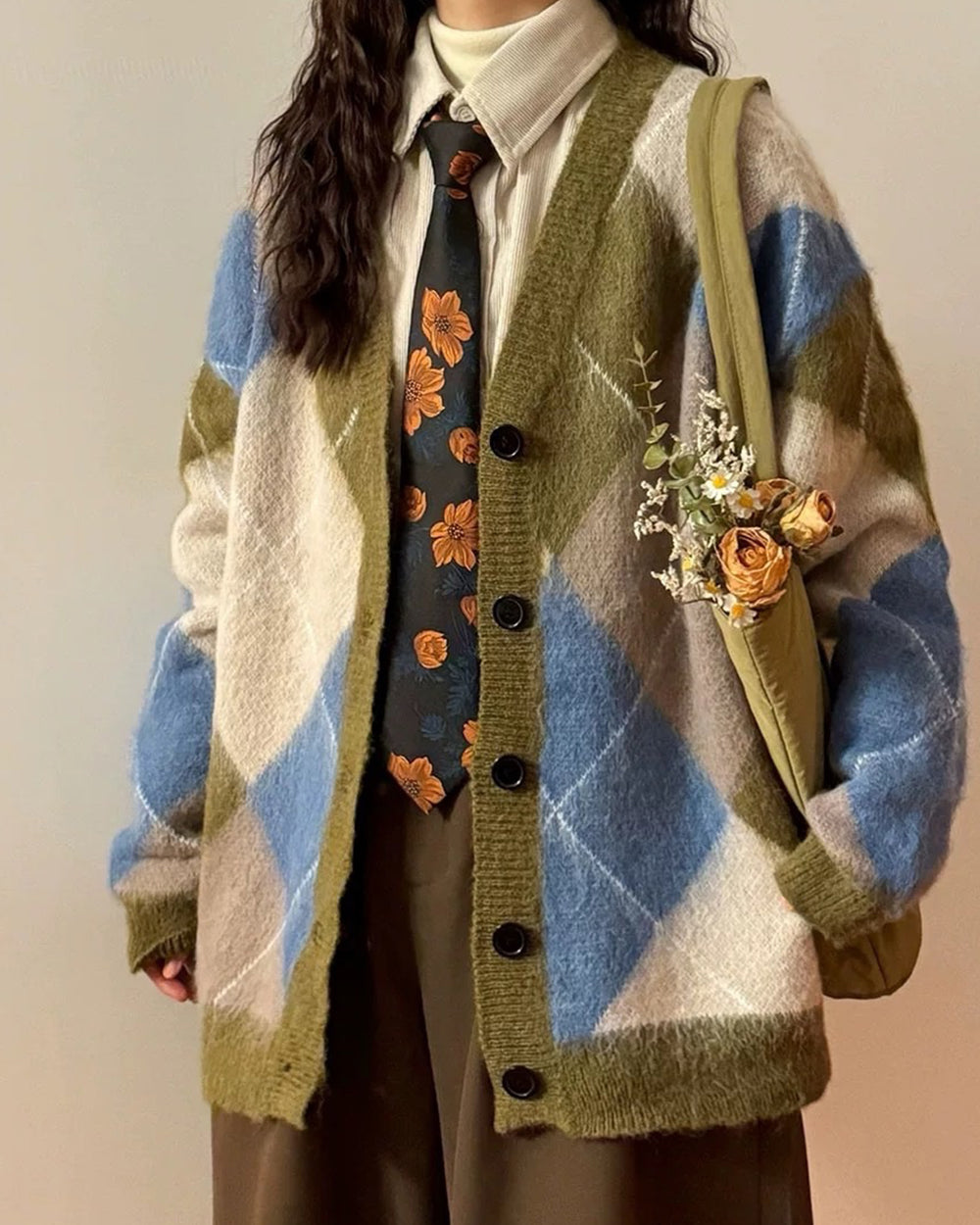 Cute Everyday Outfits, Outfit Inspo Casual High School Loose Fit Argyle Cardigan Cute Everyday Outfits, Outfit Inspo Casual High School Loose Fit Argyle Cardigan