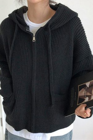 Cute Everyday Outfits, Outfit Inspo Casual Hygge Knit Zip Up Hoodie