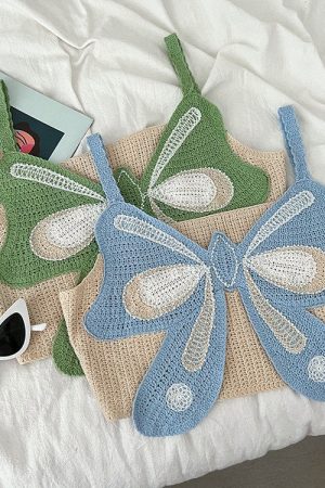 Cute Everyday Outfits, Outfit Inspo Casual Indie Aesthetic Butterfly Crochet Top